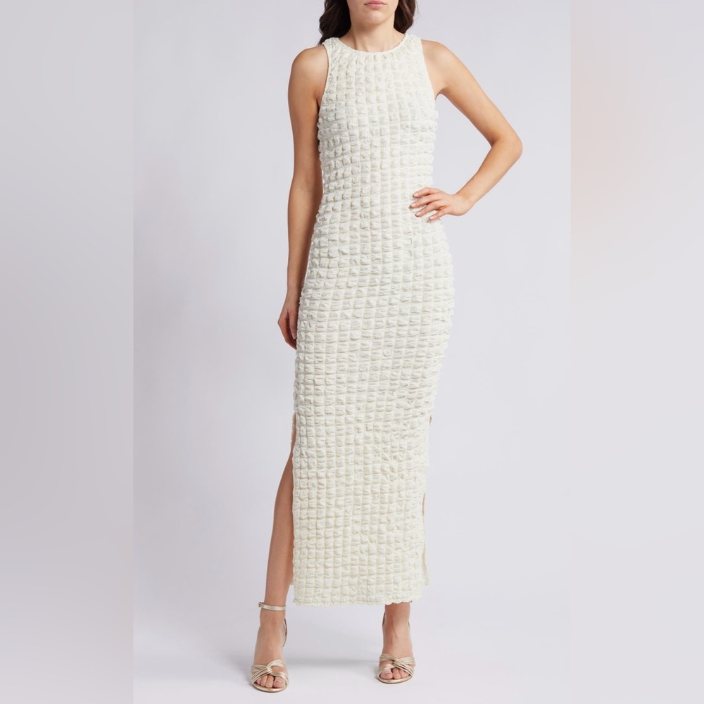 Rare London Cream Popcorn Textured Sleeveless Maxi Dress